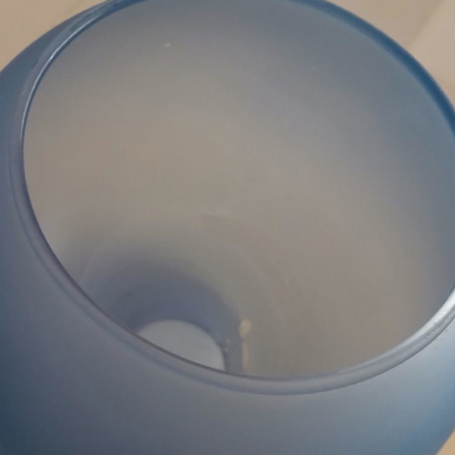 Matte colored glass sphere vase like new, sea gray blue