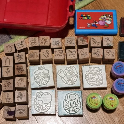Super Mario wooden stamp set used with case