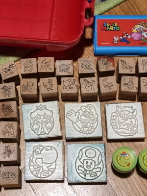 Super Mario wooden stamp set used with case