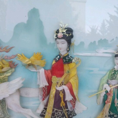 Chinese traditional 3D painting used 90x60 silk with shells