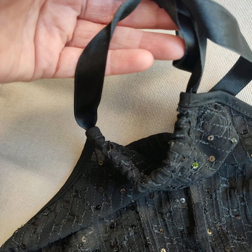 Sequin embellished evening top used, black size 2