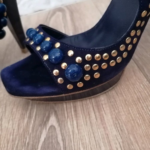 Giancarlo Paoli sandals used, high heels blue with stones