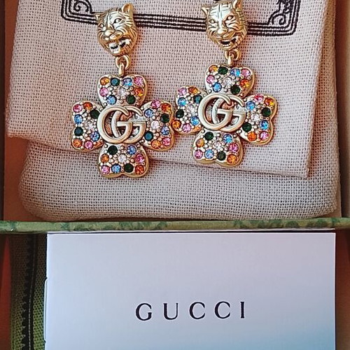 Gucci earrings with multicolored crystals and GG flower design new