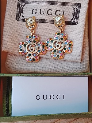 Gucci earrings with multicolored crystals and GG flower design new