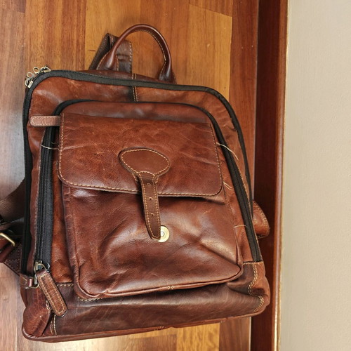 Authentic brown leather backpack new from Spain