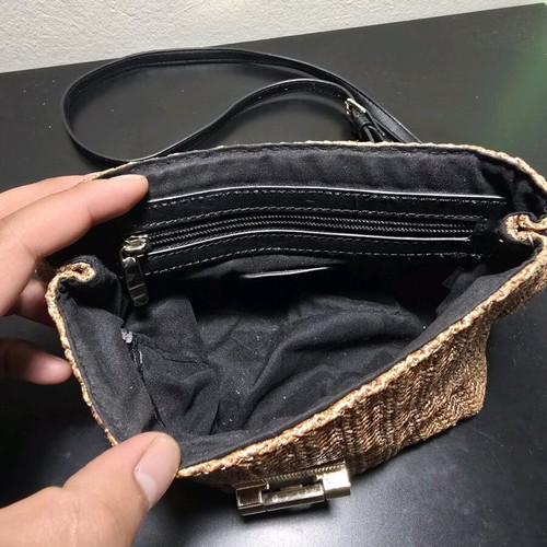 Sisley crossbody bag used, straw design with leather flap