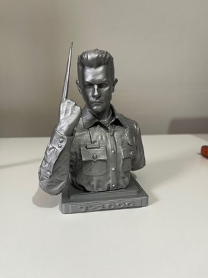 Terminator 2 T-1000 3D printed silver bust figure, 13.5cm