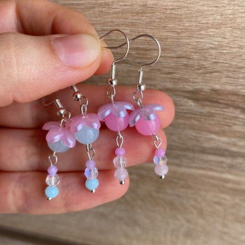 Handmade earrings 2 pairs in pink and turquoise shades inspired by Barbie fairytopia