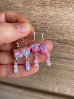 Handmade earrings 2 pairs in pink and turquoise shades inspired by Barbie fairytopia