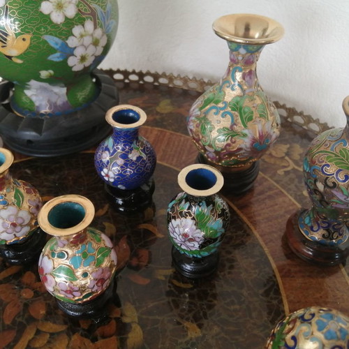 Cloisonne Chinese Art Decorations used, set of 24 pieces
