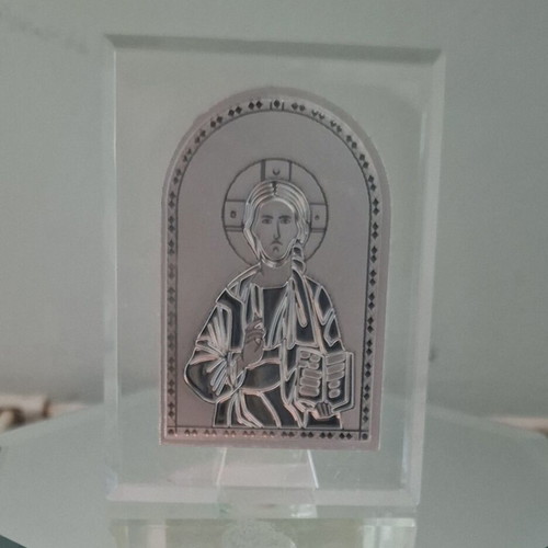 Wedding and baptism image Jesus Christ glass/silver like new