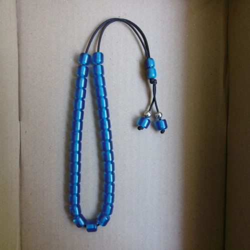 Handmade komboloi with 33+2 beads and blue acrylic beads, new
