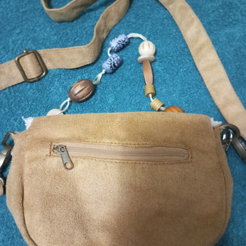Shoulder bag new, beige and brown suede, spacious 20x14 cm