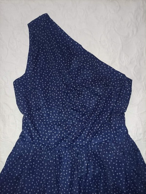 Handmade maxi evening dress navy blue with white polka dots