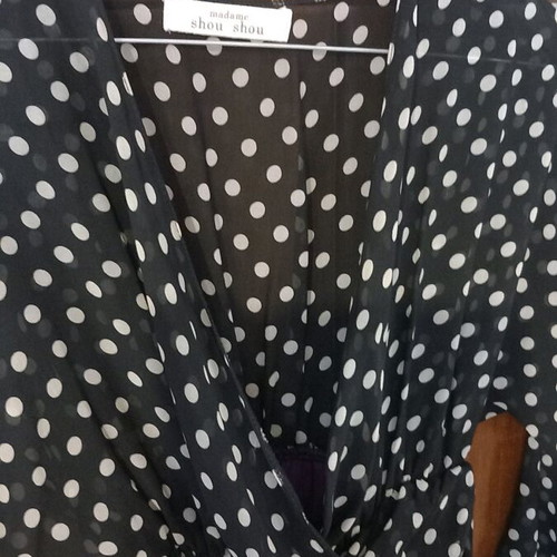 Madame Shoushou polka dot dress black and white like new, draped