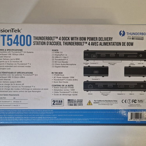 VisionTek VT5400 Thunderbolt 4 docking station like new, black