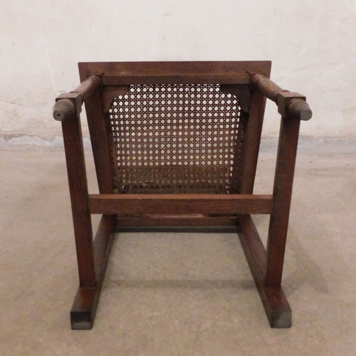 Wood-carved wicker chairs used, set of four, French made