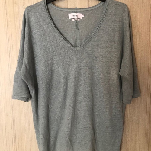 Natchy cotton V neck T-shirt used, turquoise, size L/XL, 3/4 sleeve