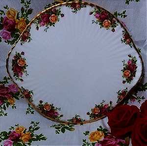 Μεγάλη χαμηλή κυματιστή πιατέλα Royal Albert old country roses bone china England 73'-93'.