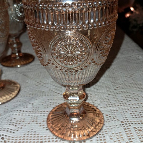 Set of 6 column water glasses in salmon pearl color new
