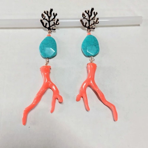 Mango statement dangle earrings faux coral turquoise and orange, like new