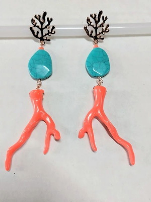 Mango statement dangle earrings faux coral turquoise and orange, like new