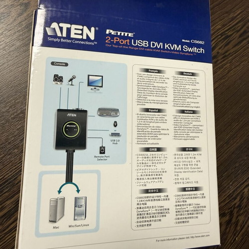 Aten CS682 2-Port USB 2.0 DVI KVM Switch new