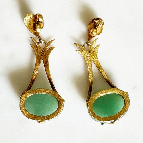Vintage Italian 925 silver gold-plated earrings like new with green aventurine