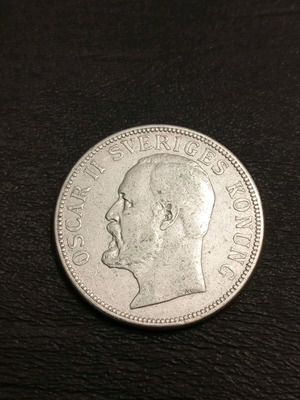 2 Kronor 1907 used silver coin Sweden Oscar II