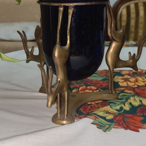 Vintage handmade table lamp with brass deer-shaped base