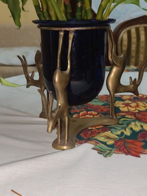 Vintage handmade table lamp with brass deer-shaped base