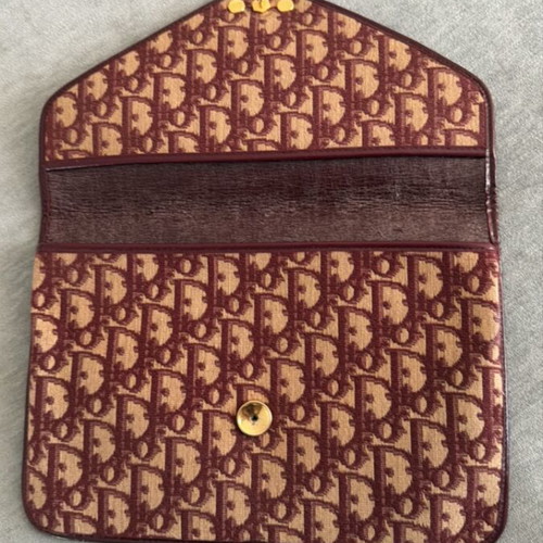 Christian Dior Diorissimo vintage envelope clutch bag, burgundy and beige