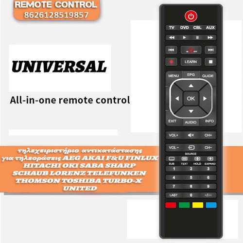 Universal remote control new for AEG AKAI F&U FINLUX HITACHI SABA Sharp Telefunken Turbo-X Toshiba United TVs