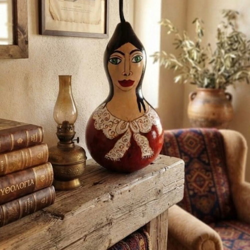 Handmade decorative gourd "Penelope" with folkloric style