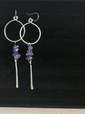 Handmade earrings with fluorite chips, stainless steel hooks, long 9 cm
