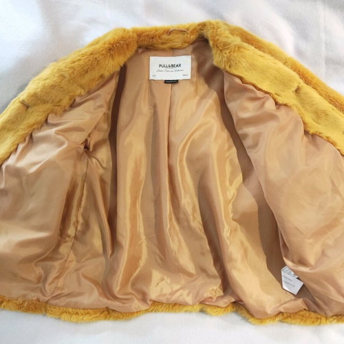 Pull & Bear yellow ecological faux fur jacket like new, size L