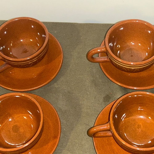 Vintage Bulgarian Ceramic Tea Set Troyan Pottery, 10 pieces, like new