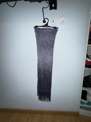 Knitted scarf used, gray silver, can be worn as pareo