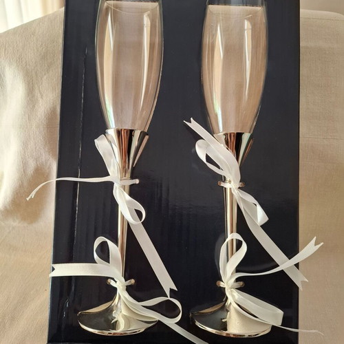 Champagne glasses new, pair with elegant neck design