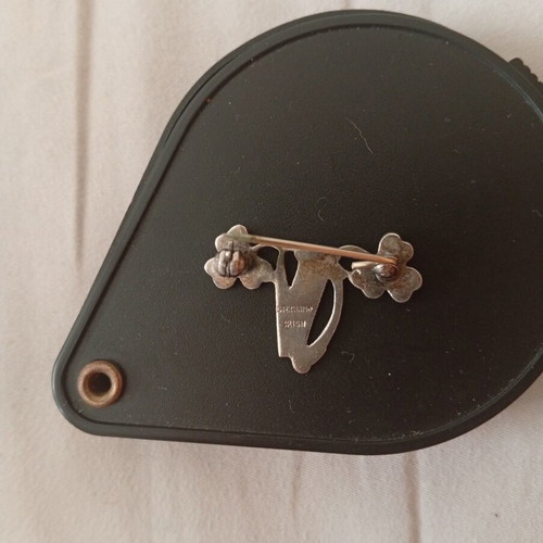 Vintage Irish brooch used, sterling silver with marble shamrocks
