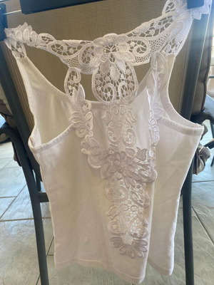 White blouse with lace back used, size S