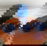 Σετ με τρία μπολακια και ένα βάζο γυάλινα μπλε χρώματος