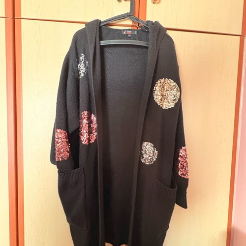 Meme Rouge Paris cardigan with sequins and hood, like new, black