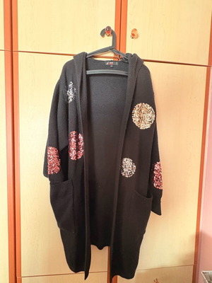 Meme Rouge Paris cardigan with sequins and hood, like new, black