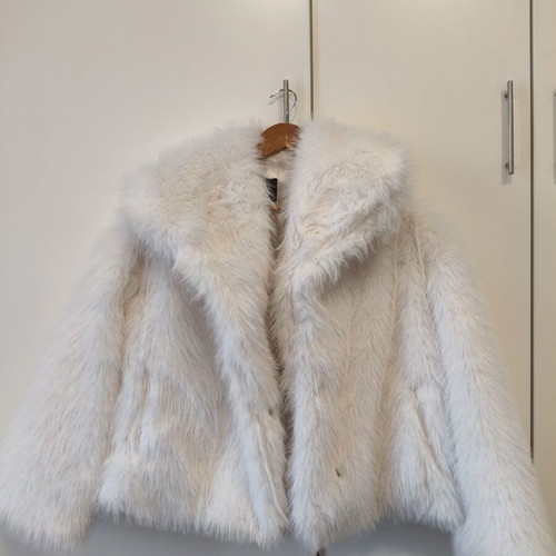 White Faux Fur Jacket size Large like new