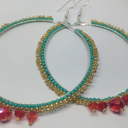 Handmade hoop earrings new with beading technique