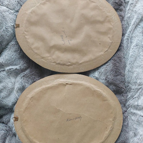 Embroidered paintings used, set of 2 floral pieces from 60-70s