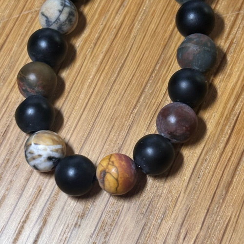 Necklace with natural stones black matte and colorful handmade new