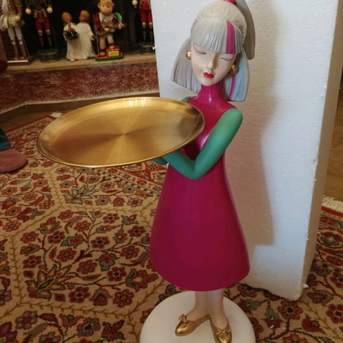 Christmas decorative red pink girl with tray new