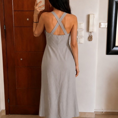 Linen dress used, gray, size M
